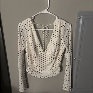 Wild Fable White Polka Dot V-Neck Long Sleeve Blouse